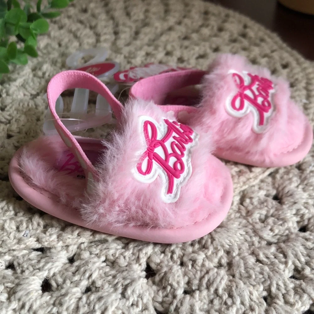 Barbie Pink Fuzzy INFANT Slide Sandals